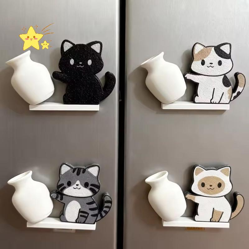 [JBTH] Cat Pushing แจกันตู้เย็นแม่เหล็กตกแต่งบ้านแม่เหล็กตู้เย็น Cat Whisker Collection Memorial Box Home Office Decor สําหรับของขวัญ [JB]
