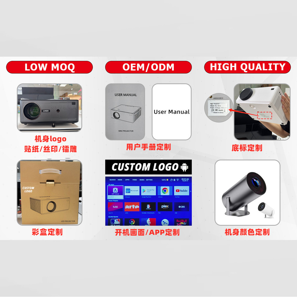 HY320mini โปรเจคเตอร์ HY320P Android HD บลูทูธโฮมโปรเจ็กเตอร์ขนาดเล็กแบบพกพา