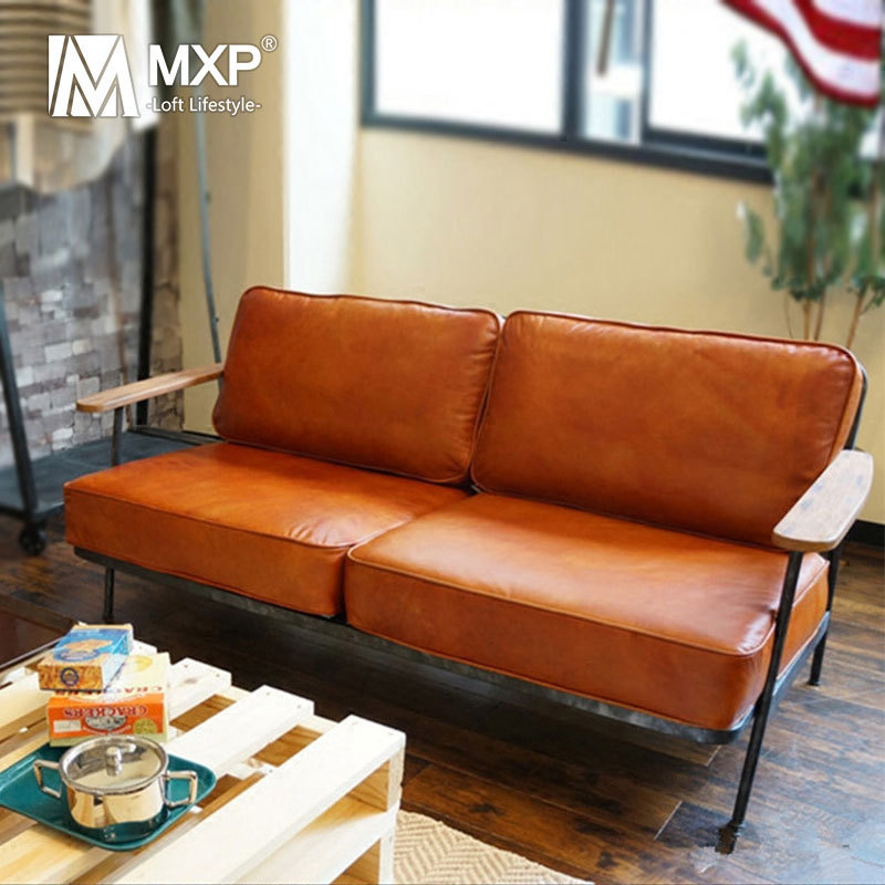 Iron ร้านขายเสื้อผ้าโซฟาสไตล์อุตสาหกรรม American loft Retro Studio ins โซฟาหนังคู่