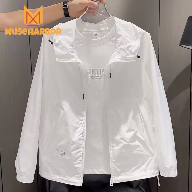 เสื้อแจ็คเก็ตชายมีฮู้ด กันแดดแบบบาง สวมใส่ได้ทุกวันและเวลาเดินทาง