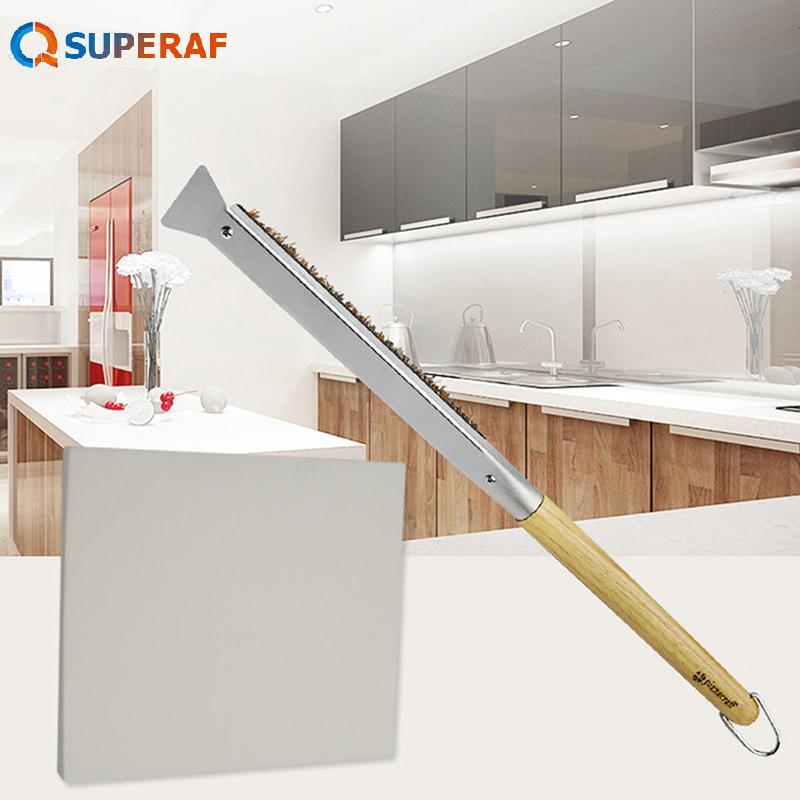 SUPERAF แปรงเตาอบพิซซ่าด้ามไม้ Grill Scraper แปรงทําความสะอาดในครัวเรือนเครื่องมือพิซซ่าสําหรับเตาอบ