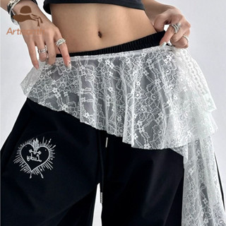 ส่งเร็ว💥กระโปรงมินิลูกไม้ Y2Kม่านสะโพกปักดอกไม้ ทรงไม่สม่ําเ…