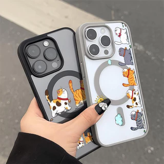เคสโทรศัพท์ลายแมวน่ารักสำหรับ iPhone 13 Pro/11/12 Pro Max/14/15/16 Plus เคสแม่เหล็กคุณภาพสูงที่ช่วยปกป้องเลนส์กล้อง