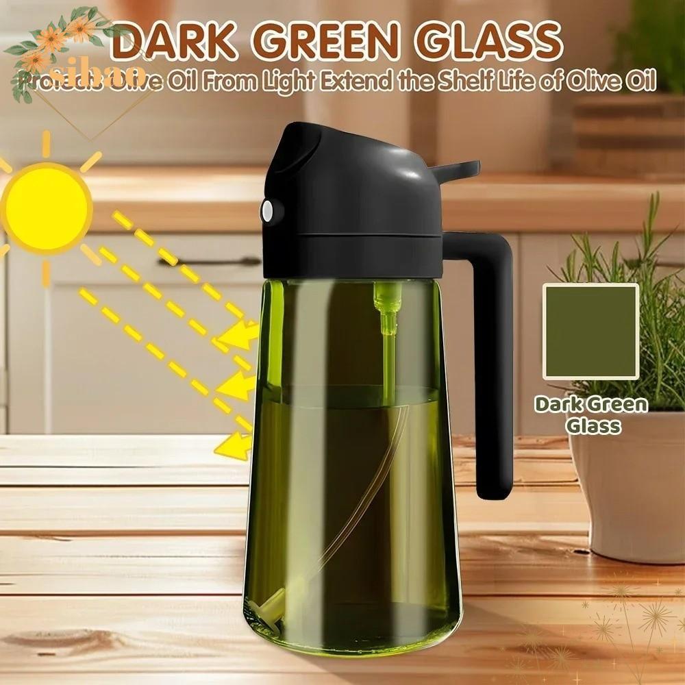 SIBAO Light-Blocking Oil Sprayer, Hand-held Dark Green Glass Olive Oil Dispenser Bottle, ทนทาน 470ML