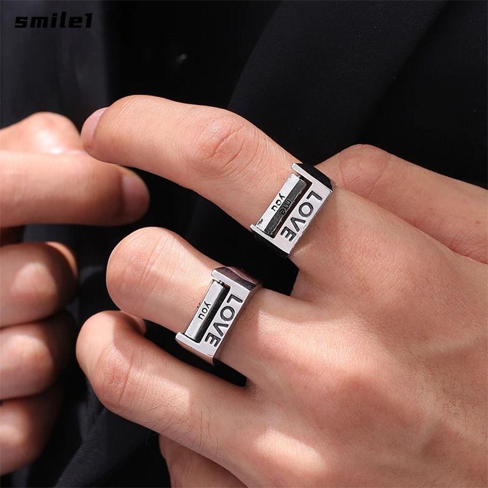 SMILE Love Ring, แหวนอารมณ์ปรับได้หมุนได้, แหวน Fidget Silver Fidget สีเงินตลกสําหรับผู้ชายผู้หญิง