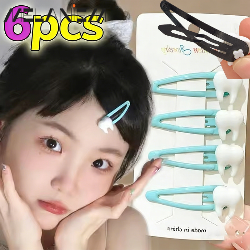 [FASHION]2/4/6 ชิ้น เครื่องประดับผม Retro Y2K|คลิปบีบีฟันจําลองโลหะผสมสังกะสี| กิ๊บติดผมขนาดกะทัดรัด