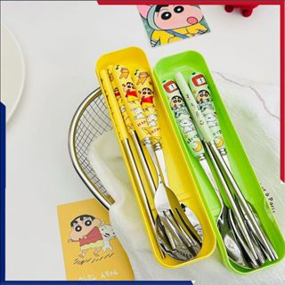 ชุดช้อนส้อมตะเกียบสแตนเลสลายเครยอนชินจัง สำหรับเด็กนักเรียน …