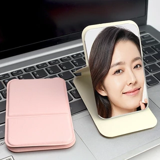 Crystal กระจกแต่งหน้า กระจกแต่งหน้าแบบพับได้ กระจกแต่งหน้าแบบพกพา กระจกพับได้แบบใช้มือถือ หนัง PU ขนาด พกพาสะดวก