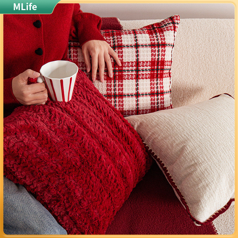 Simple Corduroy Pillow Case 45x45 New Year Red Sofa Pillow Cover Ins Style Home Decorative