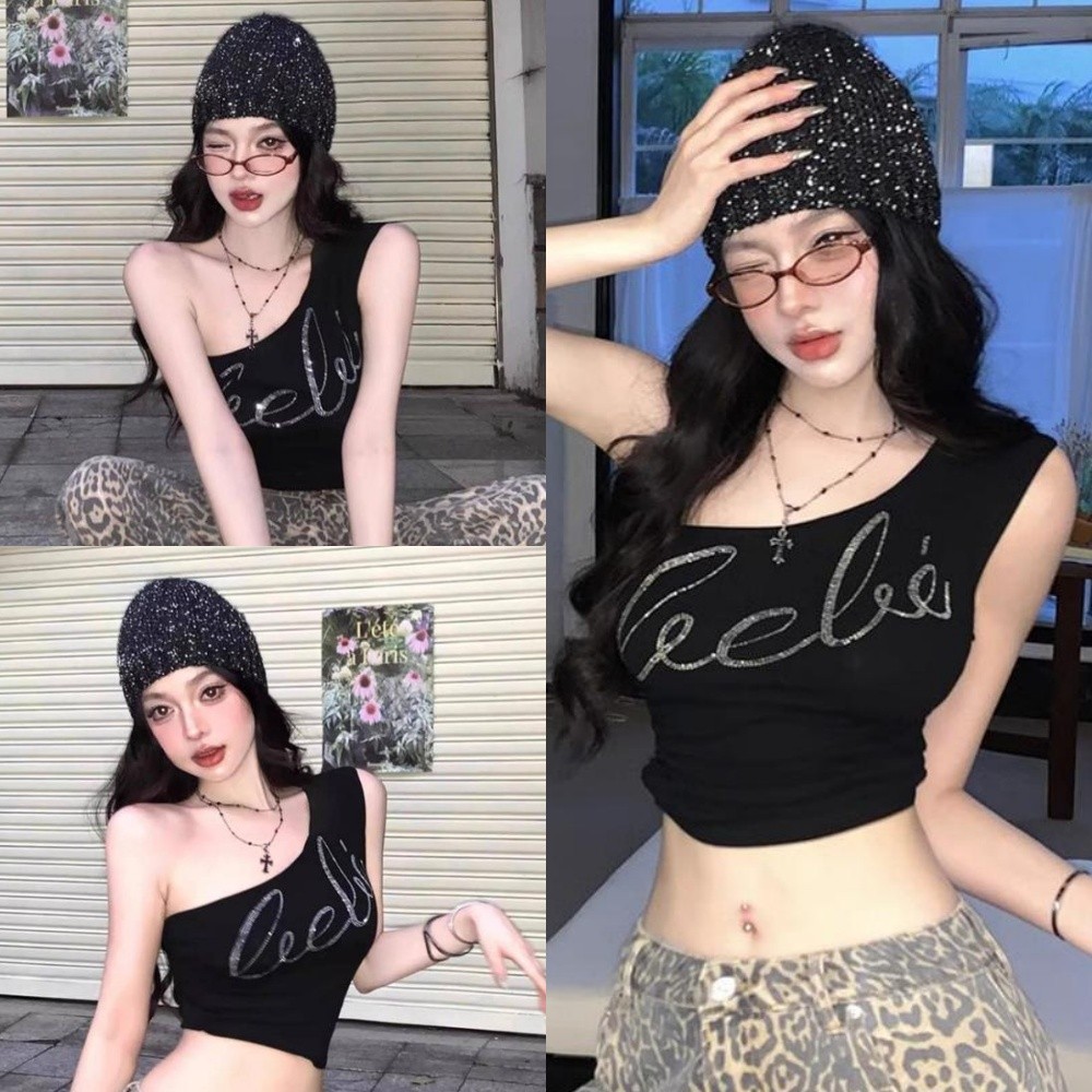 💘Bonnie💘เสื้อเปิดไหล่ สีพื้น ผ้านิ่ม ทรงรูป เสื้อแขนกุด แฟชั่น สไตล์เกาหลี ใส่สบาย เสื้อผ้าผู้หญิง