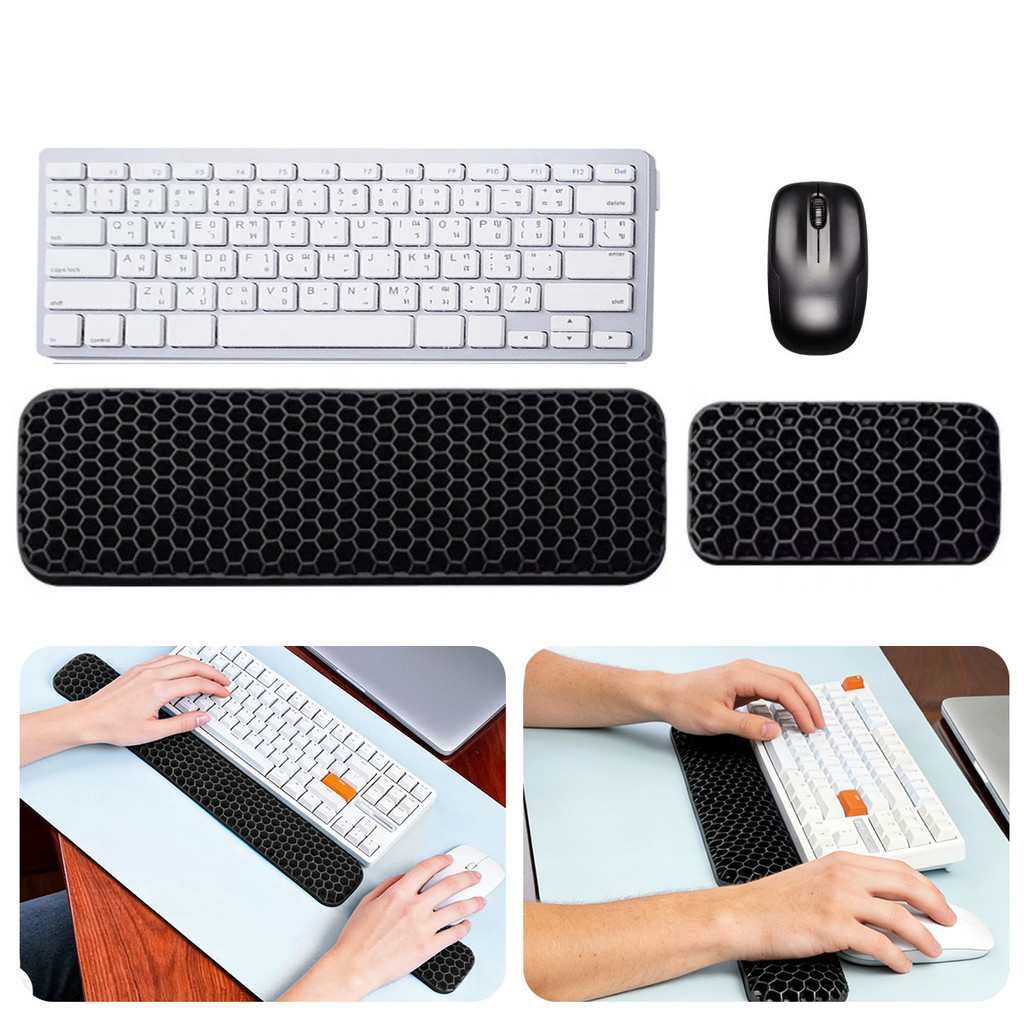 Ankndo Ergonomic คีย์บอร์ดส่วนที่เหลือข้อมือและเมาส์ข้อมือชุดหน่วยความจําโฟมเบาะทนทานลื่นนุ่ม Lycra สนับสนุนสําหรับสบาย Typ