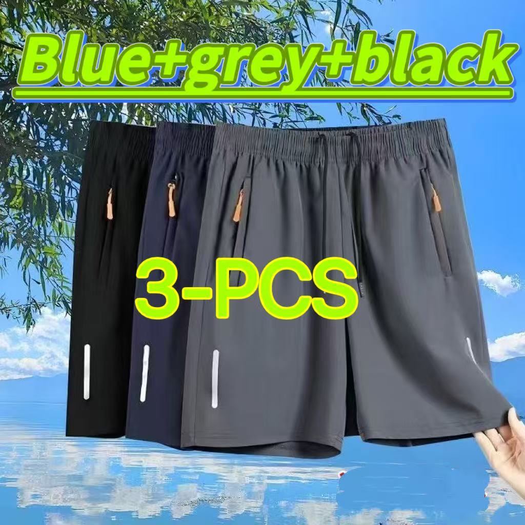 3-Pcs Men's Shorts with Zipper Beach Shorts Comfortable Drifit Shorts for Men Mesh Quality High