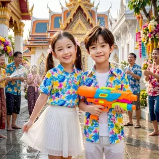 เสื้อสงกรานต์ลายดอกเด็กโต ผ้าคอตตอน100% สีไม่ตก ผ้าไม่หด 10-12ปี น้ำหนัก30-45kg สูง140-160cm รุ่น013