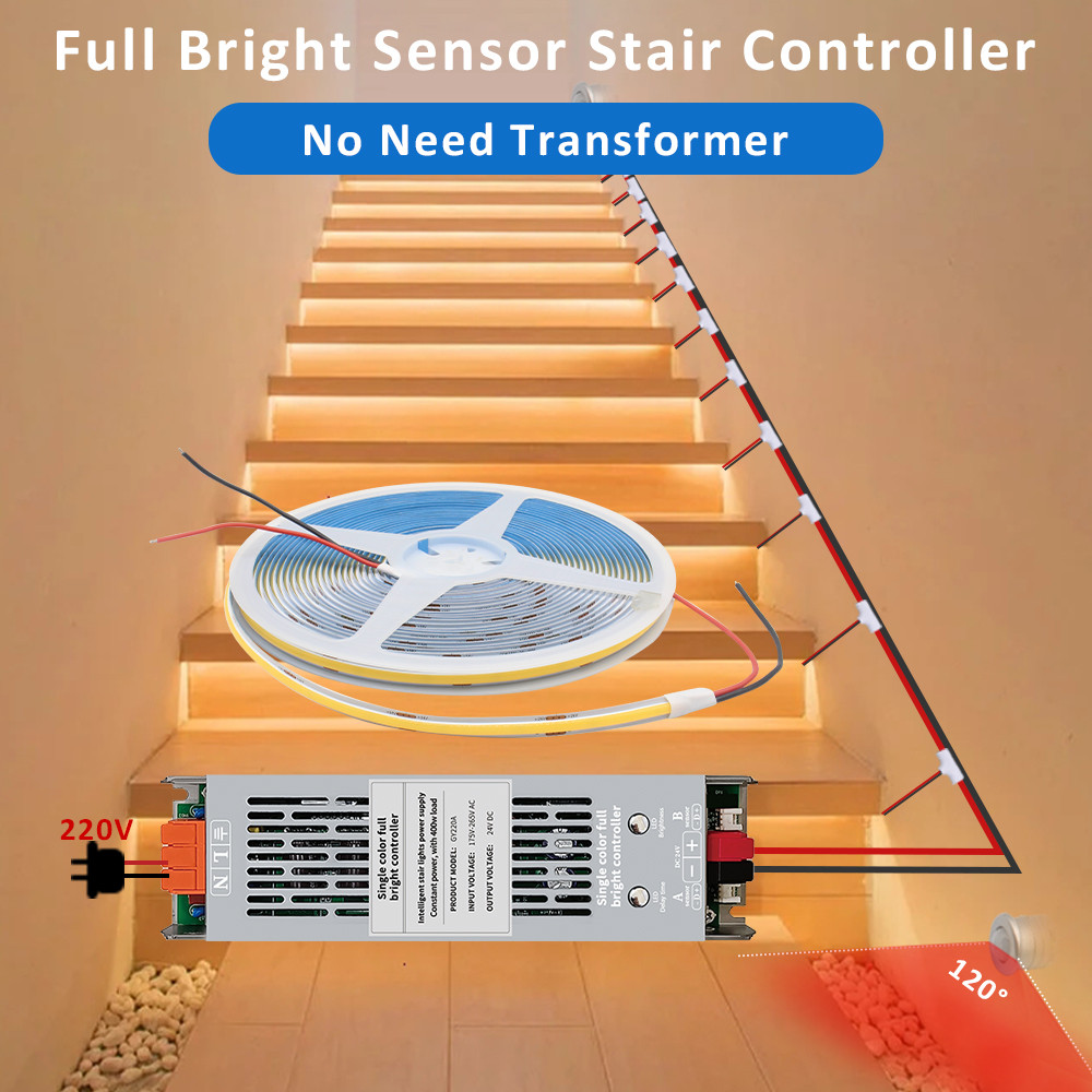 24V COB LED Strip Light High Bright บันได Backlight ทํางาน 2in1 400W PIR อัตโนมัติ Motion Sensor บันไดควบคุมแสง