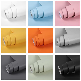 วอลเปเปอร์ติดผนัง PVC มินิมอล สีพื้น กันน้ำ กาวในตัว ติดง่าย ขนาด 40/60×300 ซม