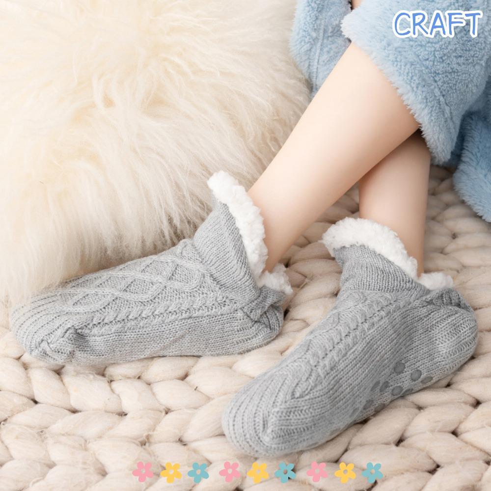 CRAFT V-Mouth Fluffy Slipper Socks, Velvet Thickening Warm Socks, Winter Antiskid|Weaving Foot Sole 