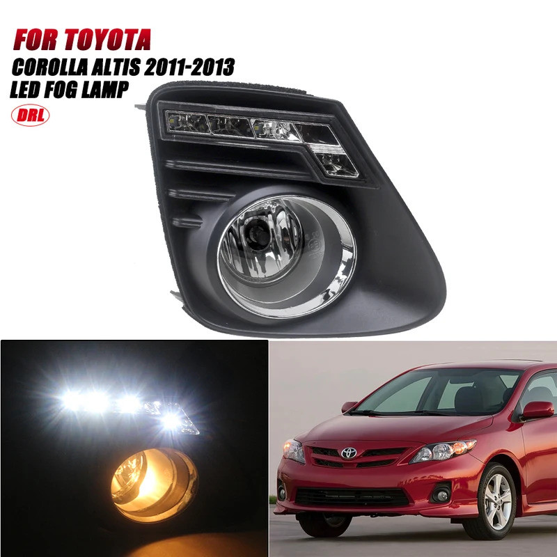 LED DRL Day Light สําหรับ Toyota Corolla Altis 2011 2012 2013 ไฟวิ่งกลางวันหมอกโคมไฟ Bezel + กันชนหน