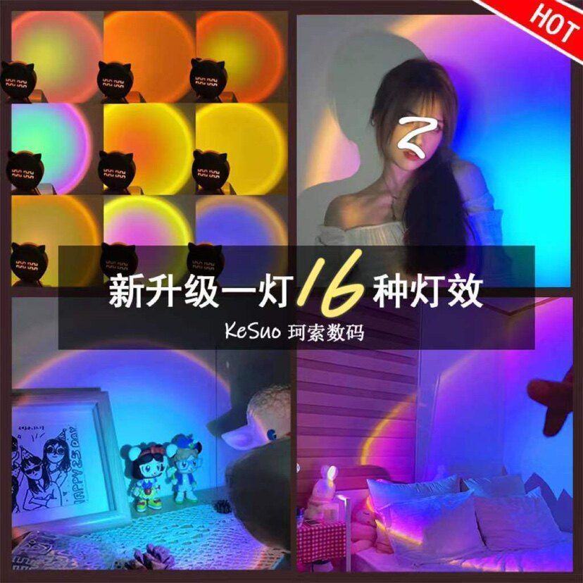 Influencer Sunset Light บรรยากาศไฟกลางคืนขนาดเล็ก Sunset Light การถ่ายภาพเติมแสงห้องนอน Sunset Light