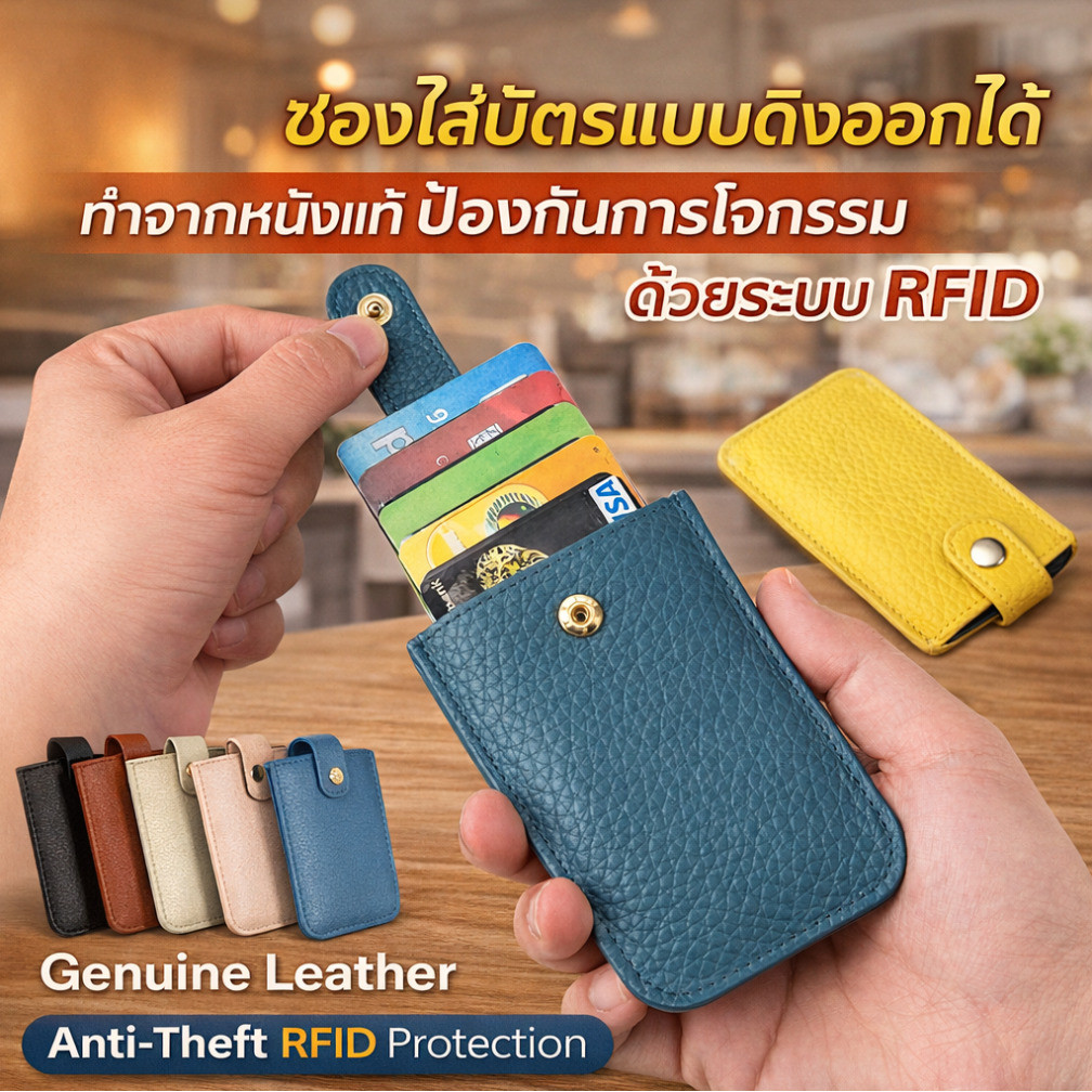 ✨ป้องกัน RFID✨กระเป๋าเงินเล็ก/กระเป๋์บัตรแบบดึงออก/ซองใส่บัตรแบบดึงออกได้ ทำจากหนังแท้ /พกพาง่าย/กระเป๋าสตางค์/ที่ใส่บัตร/หนังแท้/ป้องกันRFID/เหมาะสำหรับท่องเที่ยว