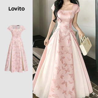 Lovito เดรสโบโฮ บล็อกสีสําหรับฤดูใบไม้ผลิ/ฤดูร้อน สีชมพู สํา…