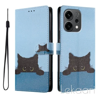 ซองหนังสําหรับ OPPO Reno 15 14 13 12 11 10 15F 14F 13F 12F 11F Pro Max 5G พิมพ์กระเป๋าสตางค์ผู้ถือบัตรปลอก