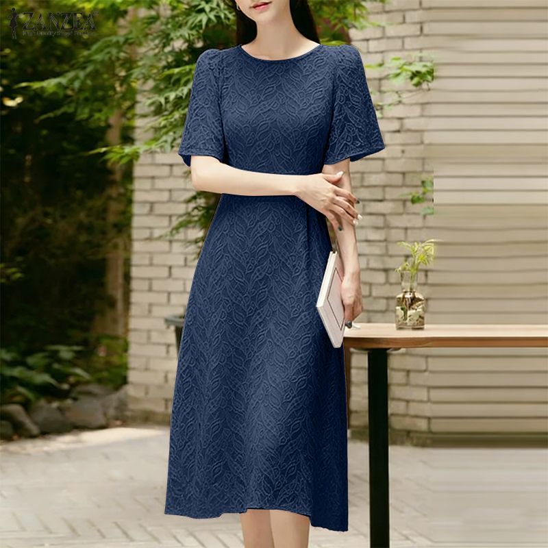 ZANZEA กระโปรงทรง A-line สำหรับผู้หญิง สไตล์เกาหลี งานcrochet ละเอียด พร้อมสายเดรสและเข็มขัดยึดเอว — صورة 4
