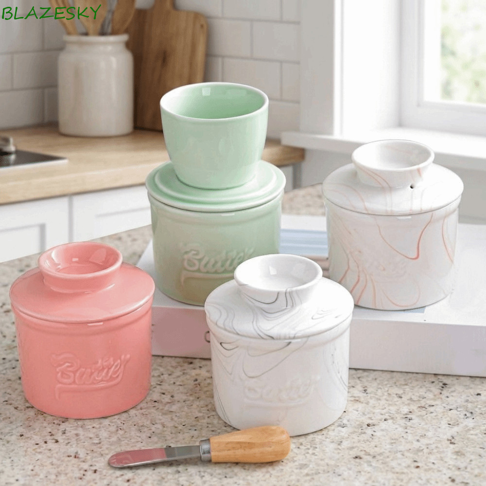 BLAZESKY Butter Bell Crock, พร้อมฝาปิด Keep Fresh Round Butter Box, Simple Sealed Large Capacity Cer