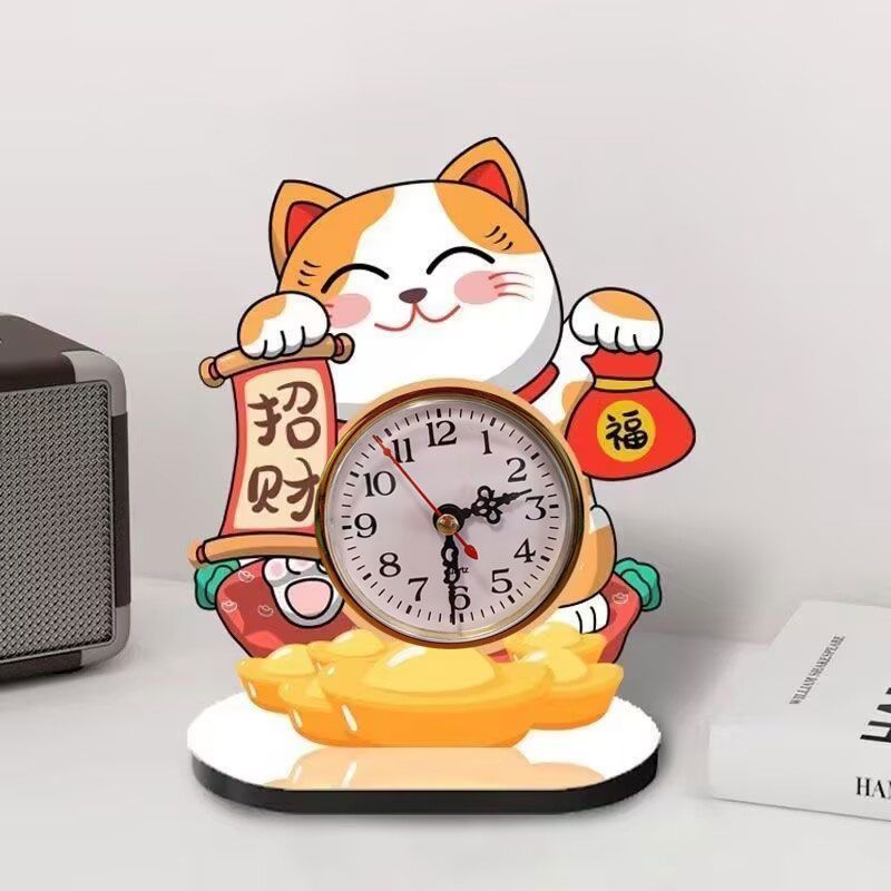 财运钟表招财猫摆台时钟创意客厅餐厅摆书房卧室家用招财进宝3.21Fortune Clock, Fortune Cat Table Clock, Creative Decoration for Liv 