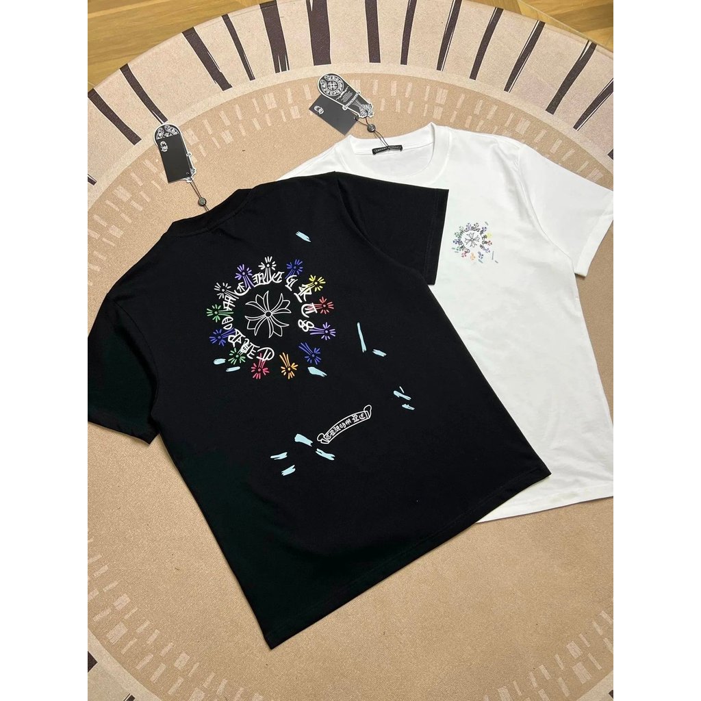 Ke os หัวใจพิมพ์แขนสั้นผลิตภัณฑ์ใหม่ด้านหน้าและด้านหลังรอบคอหลวมเสื้อ ss โลโก้อินเทรนด์ Classy Match