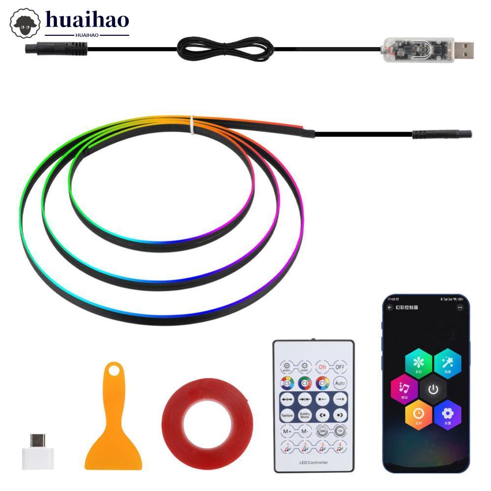 HUAIHAO 140/55.1 นิ้ว Universal รถ RGB บรรยากาศโคมไฟ LED Ambient ไฟ USB APP ระยะไกลนีออนแถบแสงตกแต่ง
