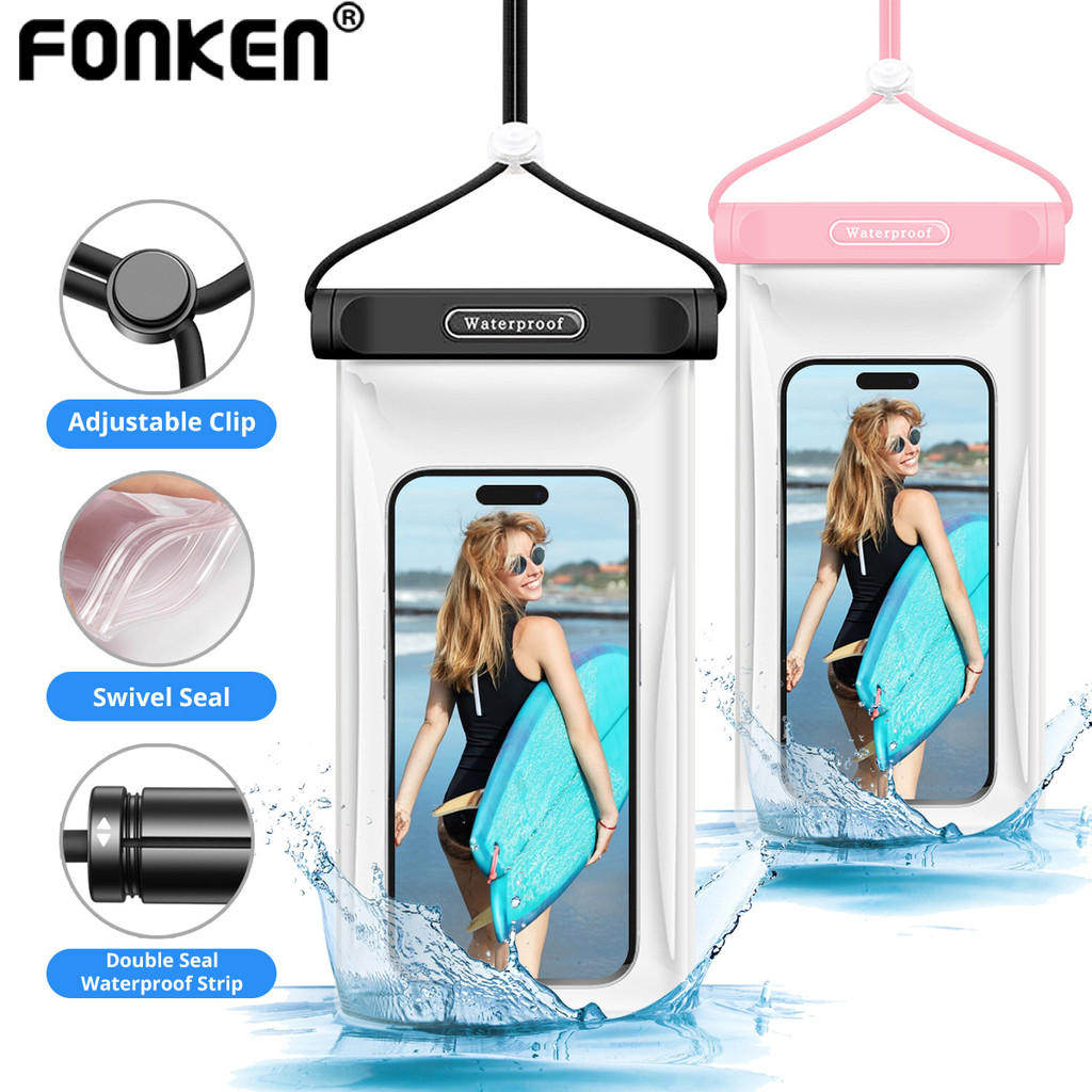 Fonken IPX8 กระเป๋าโทรศัพท์กันน้ํา Strip Float 7.2 นิ้ว TPU ใต้น้ําดําน้ํากระเป๋าโทรศัพท์กรณี