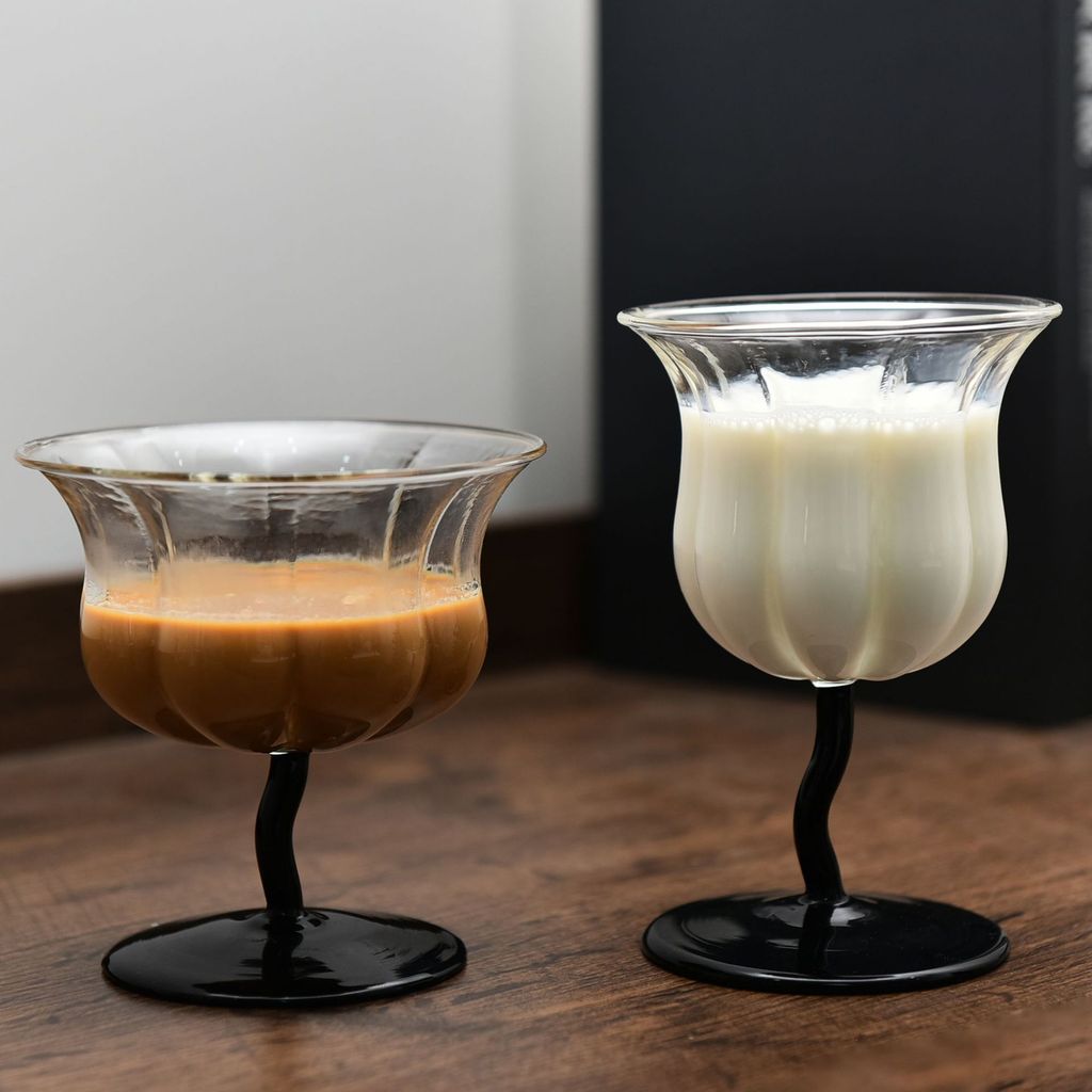 Lily of the Valley tall glass cup, vintage red wine cup, cocktail cup, French dessert cup, beverage 