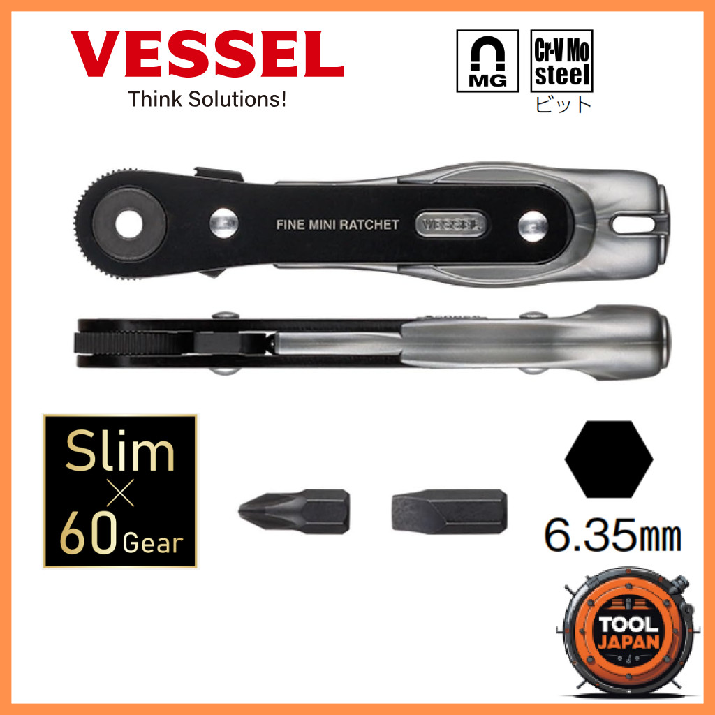 Vessel Thin Fine Mini Ratchet Driver with Multiple Attachments