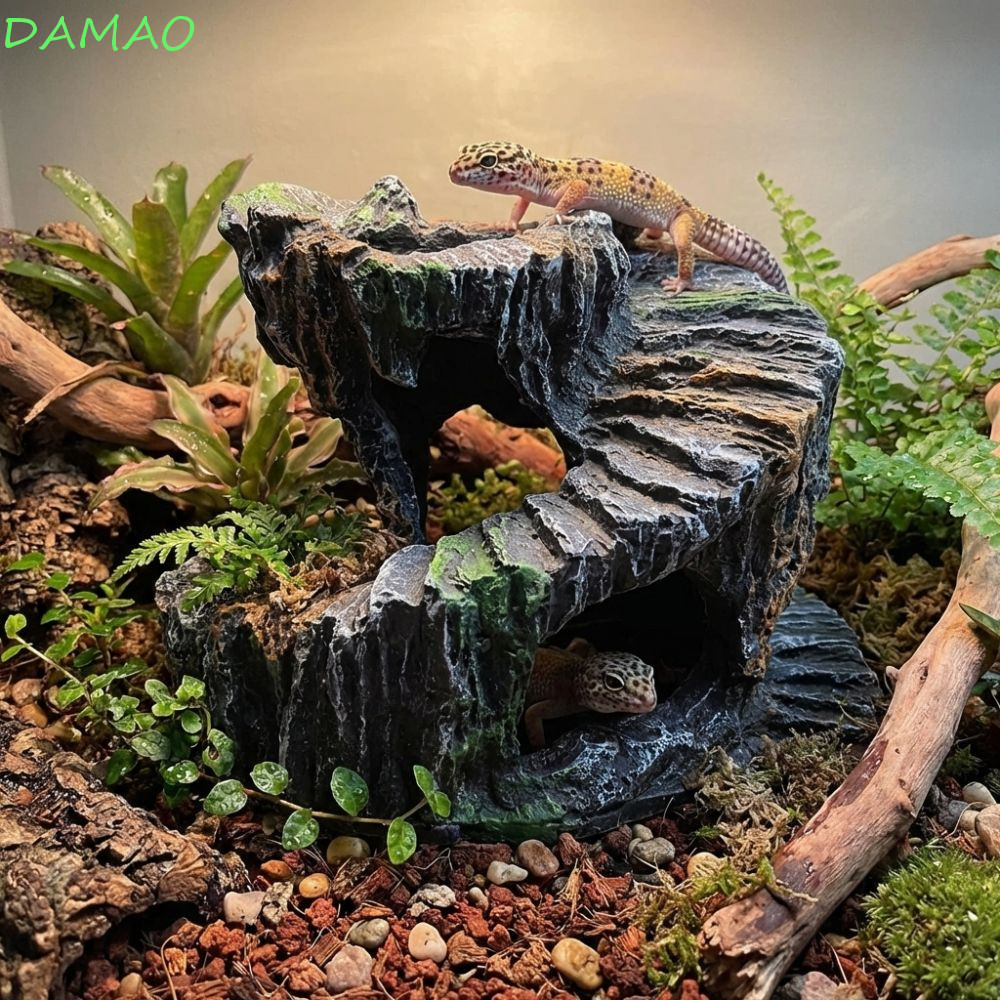 DAMAO เต่า Basking Platform, เรซิ่นถ้ําหินประดิษฐ์ที่ทนทาน, อุปกรณ์ตู้ปลาปลอดสารพิษปลาธรรมชาติ Hideaway สัตว์เลื้อยคลาน Hiding Cave Aquarium ตกแต่ง