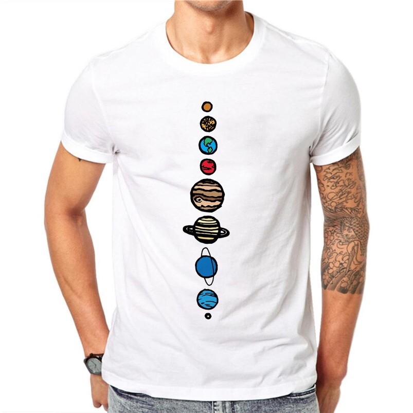 CODKawaii น่ารัก Planet Star Earth Design T เสื้อผู้ชายฤดูร้อนเสื้อยืด Slim แขนสั้น O-คอสีขาว Tees P