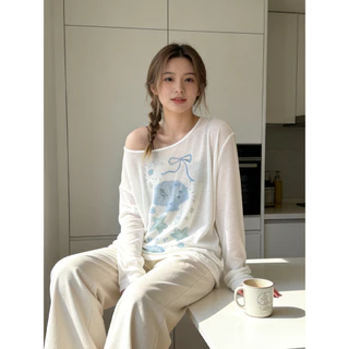 Vogue🌟พร้อมส่ง🌟 เสื้อโอเวอร์ไซส์ แขนยาว ลายท้องทะเล น่ารักๆ สไตล์สาวเกา ใส่ได้หลายแบบ (FY2104#1)