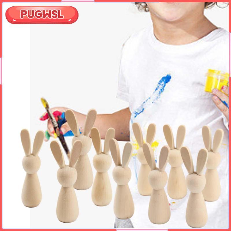 [pugwsl] 10 ชิ้นตุ๊กตา Peg ไม้ที่ยังไม่เสร็จกระต่าย Peg Dolls Blank Peg People for Flower