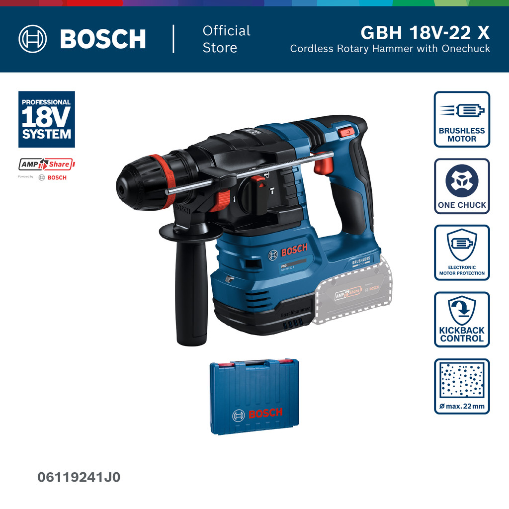 BOSCH GBH 18V-22 X Professional สว่านโรตารี่ไร้สาย 18V ONECHUCK 2J (รหัส 06119241J0)