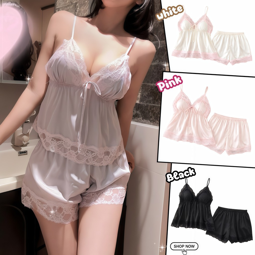 TOP SEXY ชุดนอนผ้าลื่น สายเดี่ยวชุดนอน ชุดนอนเซ็ท 🐬 M-5XL | 40-100กก. T-527