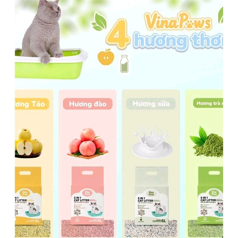 VinaPaws Soy Cat 5in1 6L – Premium Cat Clumps Fast ไร้ฝุ่น ดับกลิ่นได้อย่างมีประสิทธิภาพ