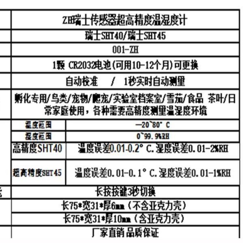 Incubator Temperature Humidity Meter Sensirion SHT45 Sensor Cigar Hygrometer High Accuracy