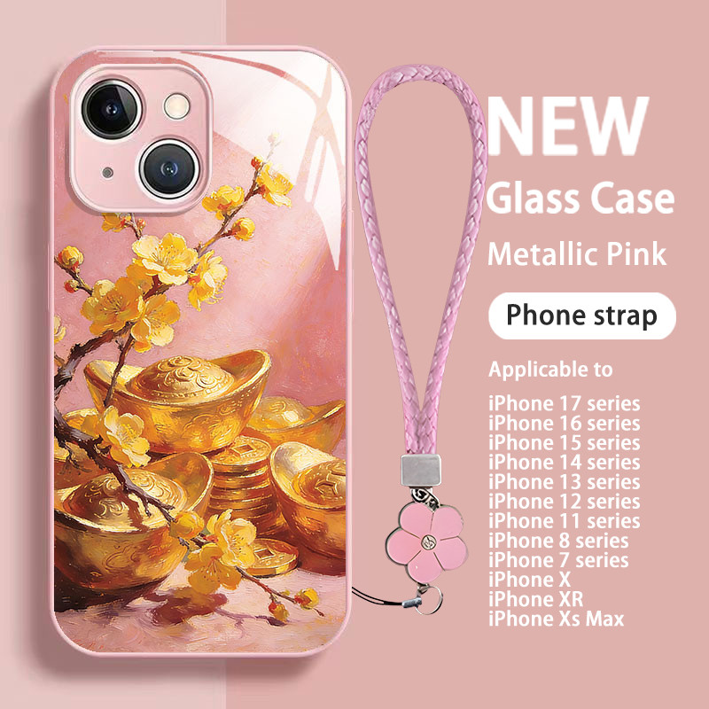 เคส iphone 17 pro max Air 17pro 16 15 14plus 13 12 11 Pro Max 7 8 Plus X Xr XsMax,สายโทรศัพท์,Wangcai Gold Ingot,Huangmei Flower,ของขวัญ,กันตก,กันกระแทก,
