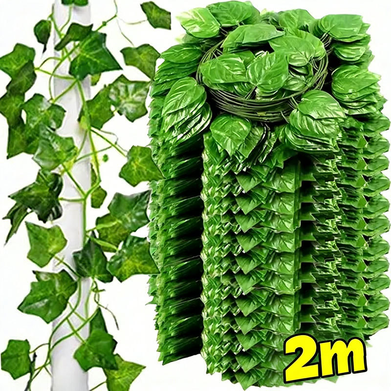 2M เถาวัลย์สีเขียวประดิษฐ์ ใบไอวี่ไหม / ไม้เลื้อยประดับแบบพวง / DIY พวงหรีดใบไม้ประดิษฐ์ สำหรับตกแต่งงานปาร์ตี้และงานแต่งงาน