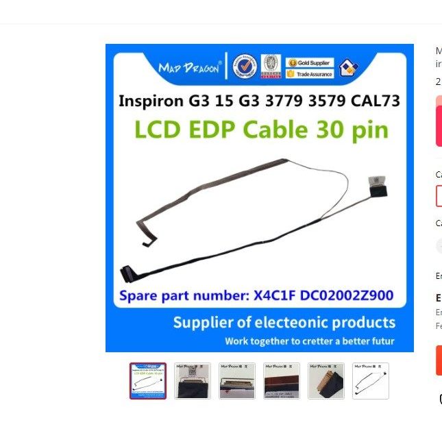 ยี่ห้อใหม่ Original Dell/Dell G3 3779 3579 สายหน้าจอ 0X4C1F DC02002Z900
