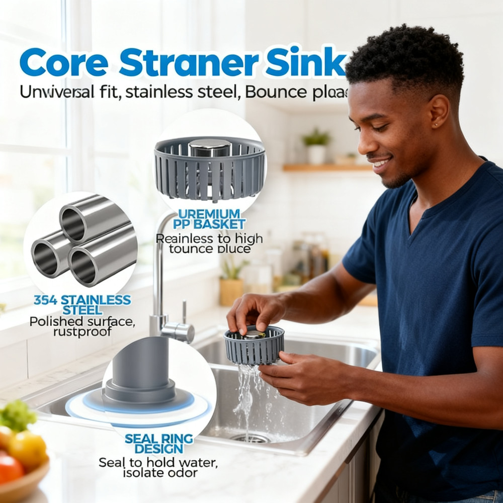 Bounce Core Strainer Waste Universal Sink Steel Deodorant Sink Drain Stainless Stopper Kitchen
