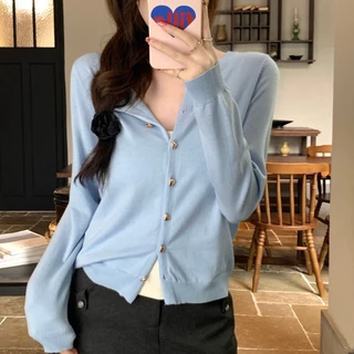 Chili Koko ฤดูใบไม้ร่วงใหม่สไตล์ถัก เสื้อคลุมคาร์ดิแกนทรงคอกลมแต่งกระดุมทองแขนยาว มี 8 สี 88010