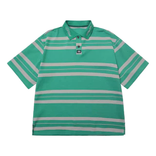 Chaistyle สไตล์อเมริกันแนววินเทจ เสื้อโปโลผู้ชาย การออกแบบลายทาง หลวมใส่สบาย แบบบางสำหรับฤดูร้อน
