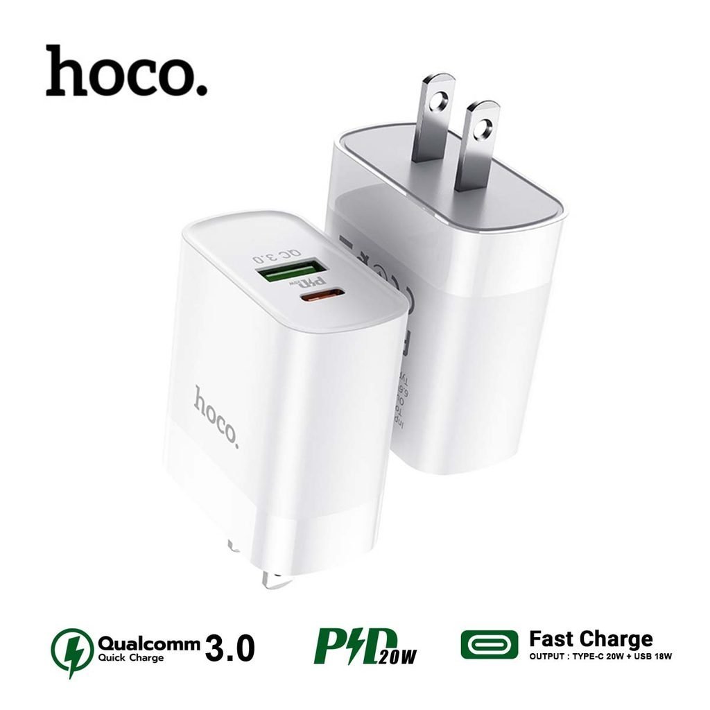 Hoco PD charger 20W (Dual Port Quick Charger 3.1A PD20W) แท่นชาร์จเร็ว + สาย Type-C to Lightning/Typ