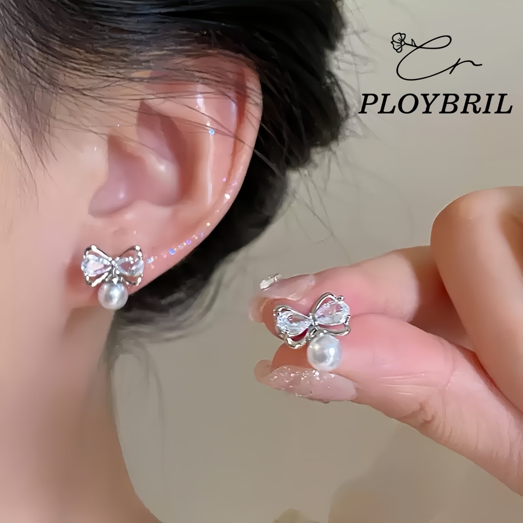 PLOYBRILคู่ ต่างหู ประดับไข่มุก รูปผีเสื้อ แฟชั่นเรโทร สไตล์เกาหลี สําหรับผู้หญิง ต่างหูประดับเพชร ต่างหูแฟชั่นส่วน E036