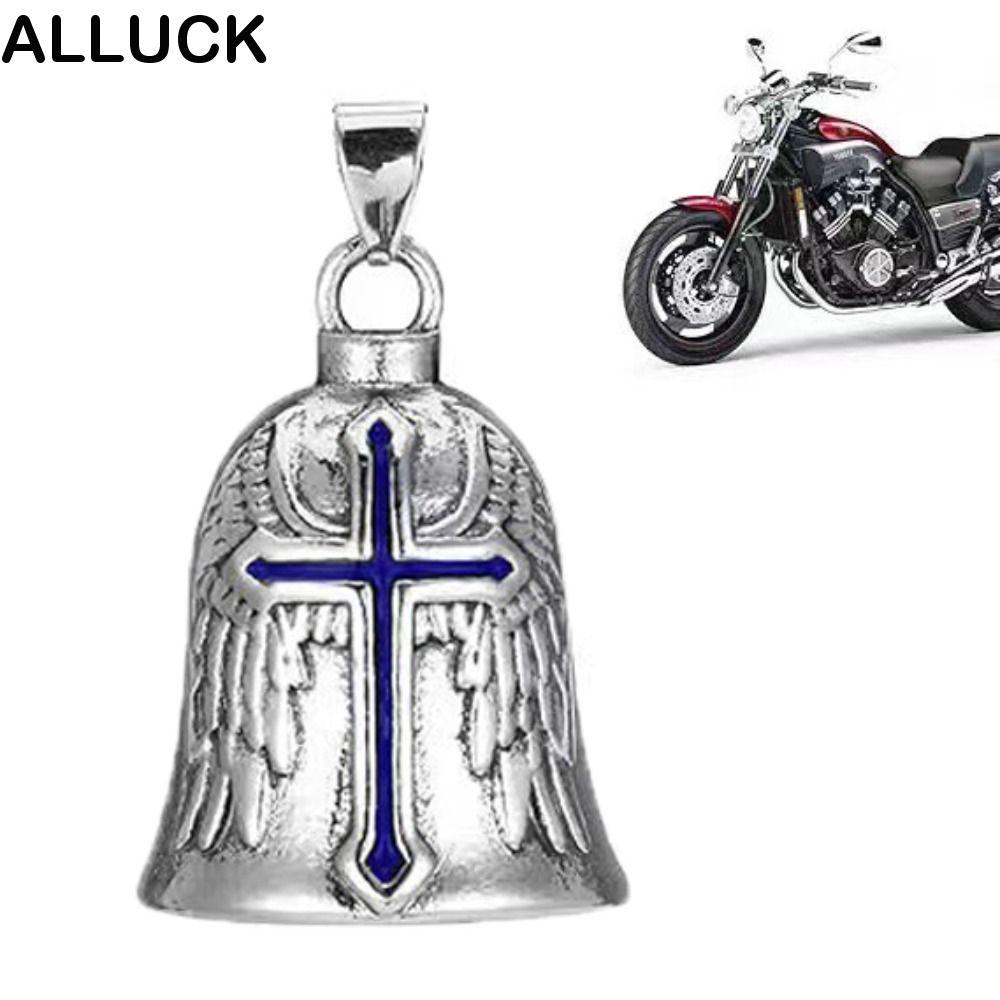 ALLUCK กระดิ่งจี้ข้าม, การออกแบบ Retro รถจักรยานยนต์ Guardian Bell, Vintage Punk สไตล์ Wing Design Alloy Biker โชคดี Charm สวมใส่ทุกวัน
